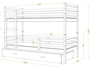 Miniaturka 22 - Łóżko piętrowe trzyosobowe 200x90 DAVIS