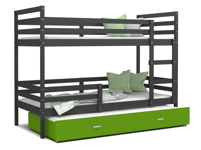 Łóżko dla dzieci piętrowe szare zielone DAVIS 3