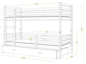 Miniaturka 18 - Łóżko dla dzieci piętrowe 190x80 DAVIS 3