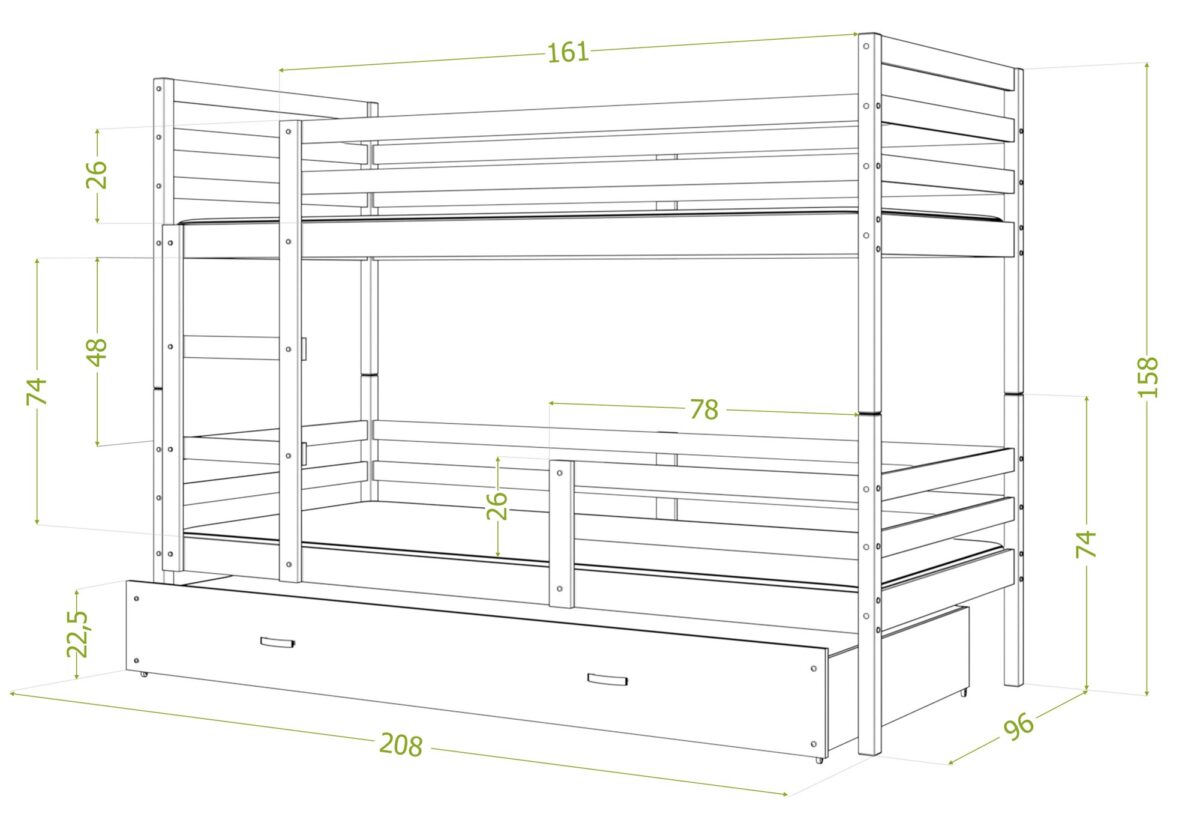 Łóżko dla dzieci piętrowe 200x90 DAVIS 3 Łóżko dla dzieci piętrowe 200x90 DAVIS 3