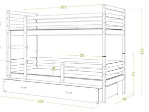 Miniaturka 19 - Łóżko dla dzieci piętrowe 200x90 DAVIS 3