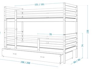 Miniaturka 17 - Łóżko dla dzieci piętrowe wymiary DAVIS 3