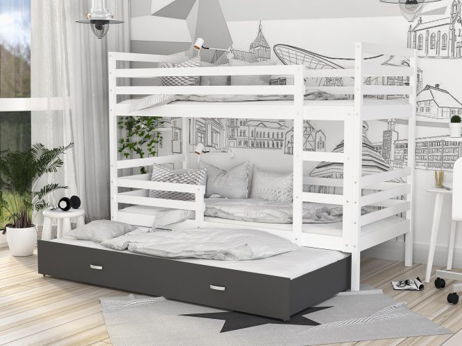 Łóżko dla dzieci piętrowe biało szare aranżacja DAVIS 3