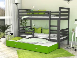 Miniaturka 15 - Łóżko dla dzieci piętrowe biało szaro zielone DAVIS 3