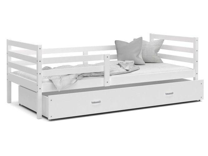 Łóżko do pokoju dziecięcego z barierką i szufladą białe DAVIS P