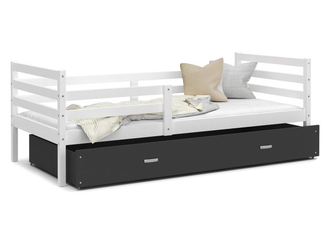 Łóżko do pokoju dziecięcego z barierką i szufladą biało szare DAVIS P
