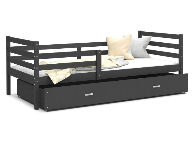 Łóżko do pokoju dziecięcego z barierką i szufladą szare DAVIS P