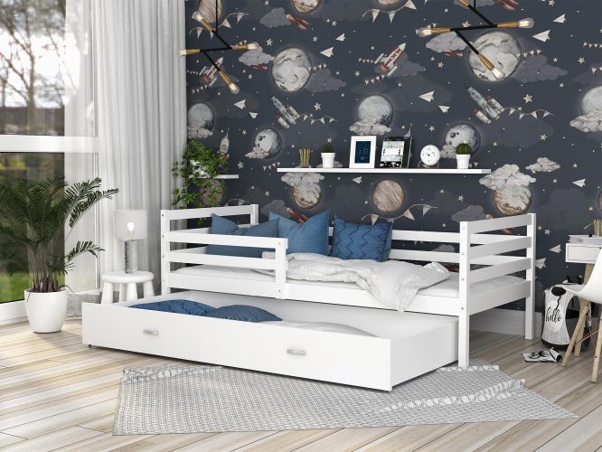 Łóżko do pokoju dziecięcego z barierką białe aranżacja DAVIS P