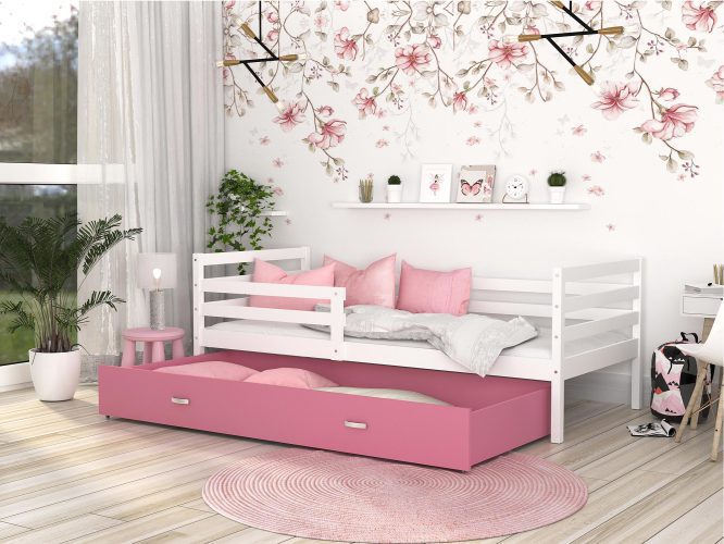 Łóżko do pokoju dziecięcego z barierką białe różowe aranżacja DAVIS P