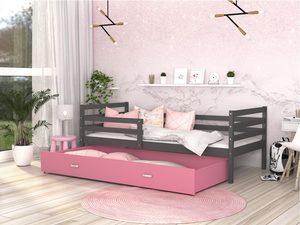 Miniaturka 16 - Łóżko do pokoju dziecięcego z barierką szaro różowe DAVIS P