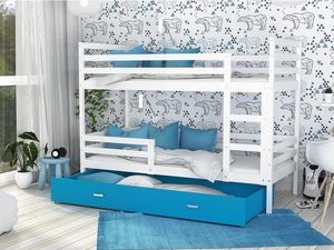 Miniaturka 11 - Łóżko piętrowe trzyosobowe aranżacja biało niebieskie DAVIS
