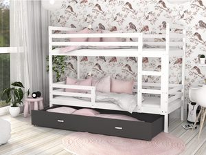 Miniaturka 13 - Łóżko piętrowe trzyosobowe aranżacja biało szare DAVIS