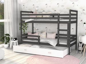 Miniaturka 15 - Łóżko piętrowe trzyosobowe aranżacja szaro białe DAVIS