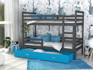 Miniaturka 16 - Łóżko piętrowe trzyosobowe aranżacja szaro niebieskie DAVIS