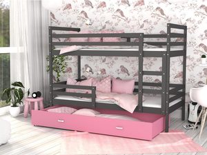 Miniaturka 17 - Łóżko piętrowe trzyosobowe aranżacja szaro różowe DAVIS