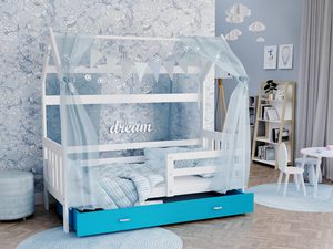 Miniaturka 13 - Niebieskie łóżko domek z szufladą i ozdobami w stylu marzeń