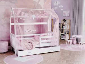 Miniaturka 20 - Pokój dziewczęcy z białym łóżkiem domek i różowym baldachimem
