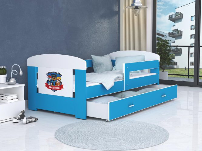 Łóżko dla dziecka psi patrol biało niebieskie z pojemnikiem na pościel FELICITY
