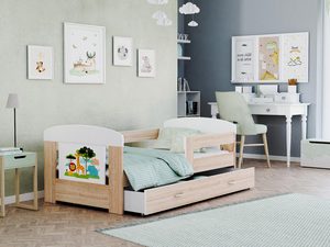 Miniaturka 14 - Łóżko dla dziecka zwierzątka białe dąb z pojemnikiem na pościel FELICITY
