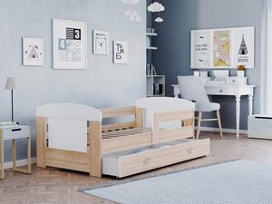 Miniaturka 16 - Łóżko dla dziecka białe dąb sonoma z pojemnikiem na pościel FELICITY