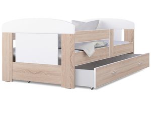 Miniaturka 6 - Łóżko dla dziecka białe dąb sonoma z pojemnikiem na pościel wysuwanym FELICITY