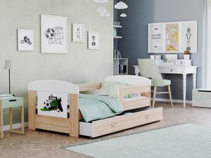 Miniaturka 21 - Łóżko dla dziecka piłkarz białe dąb sonoma z pojemnikiem na pościel FELICITY