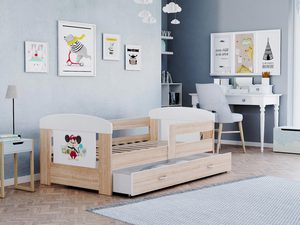 Miniaturka 23 - Łóżko dla dziecka myszka miki białe dąb sonoma z pojemnikiem na pościel FELICITY