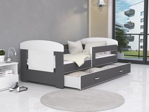 Miniaturka 26 - Łóżko dla dziecka biało szare z pojemnikiem na pościel białe tło FELICITY