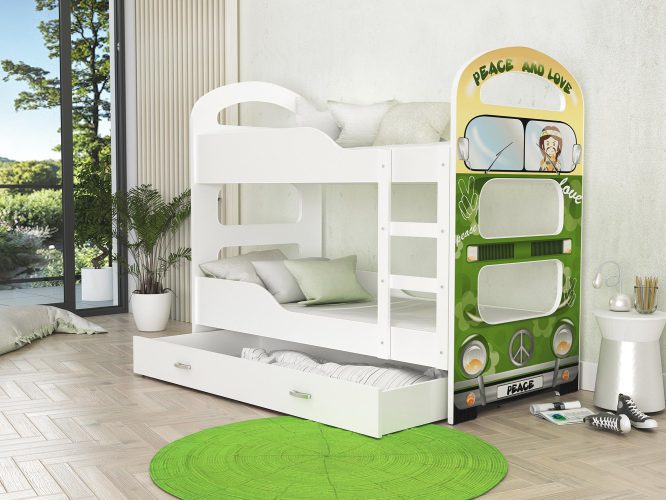 Piętrowe łóżko z nadrukiem autobus zielony FIROME