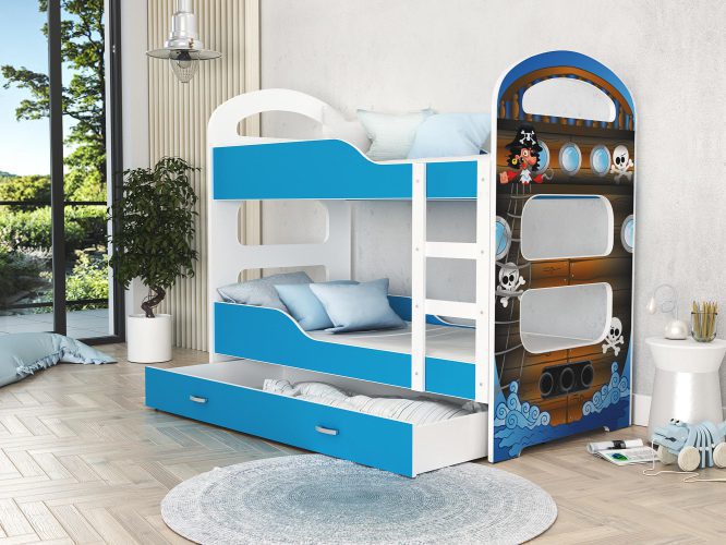 Piętrowe łóżko z nadrukiem niebieskie piraci FIROME