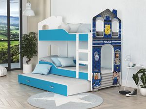 Miniaturka 8 - Niebieskie łóżko piętrowe z motywem policyjnym i szufladą