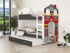 Miniaturka 12 - Piętrowe łóżko domek nadruk strażak aranż FIROME