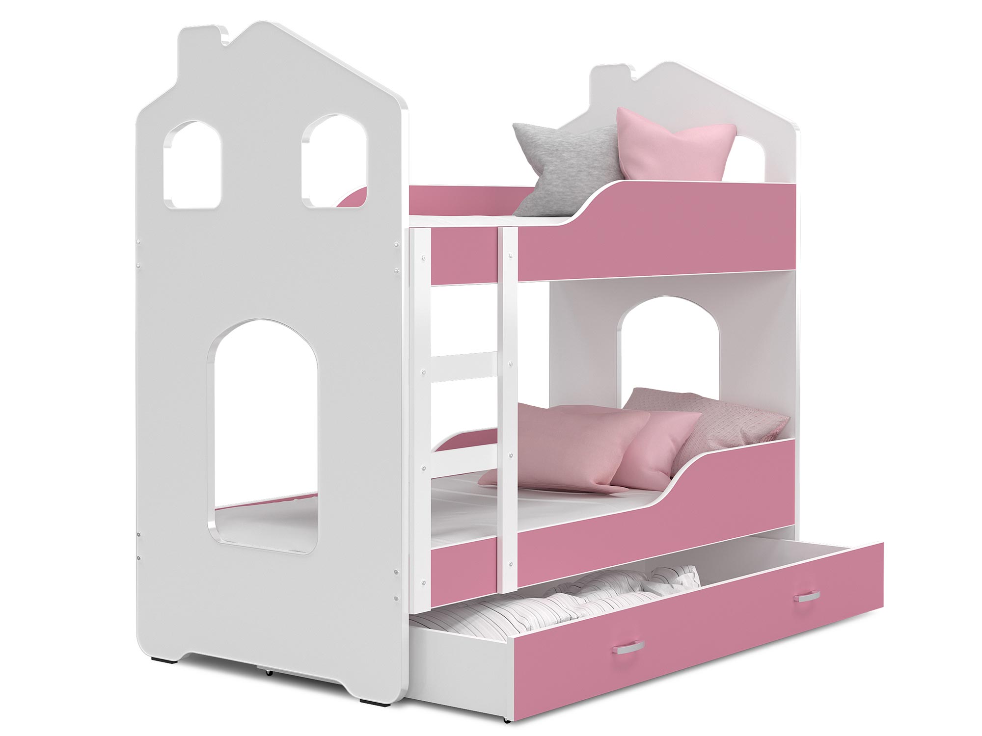Łóżko piętrowe domek biało-różowe FIROME