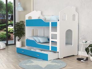 Miniaturka 5 - Łóżko domek dla dzieci biało-niebieskie aranż FIROME