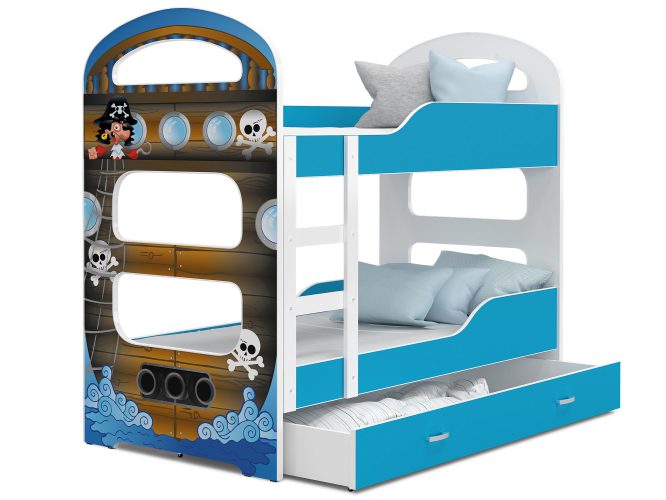 Piętrowe łóżko z nadrukiem piraci błekit FIROME
