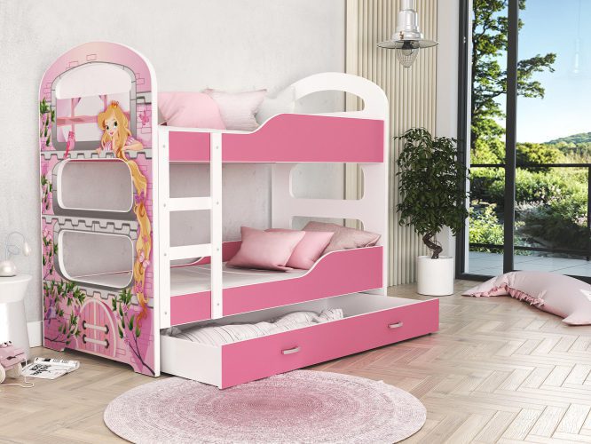 Piętrowe łóżko różowe z nadrukiem FIROME
