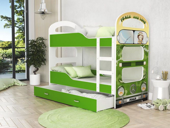 Piętrowe łóżko zielone z nadrukiem FIROME