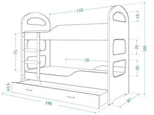 Miniaturka 14 - Aranżacja dziecięcego łóżka piętrowego z rysunkiem technicznym