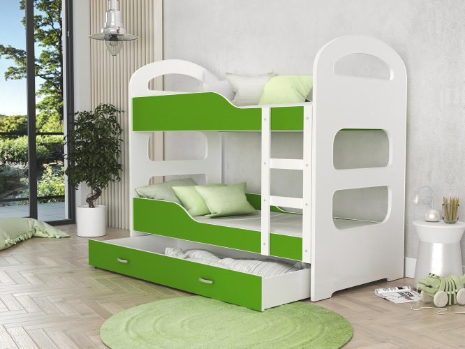 Łóżko dziecięce piętrowe aranż biały zielony FIROME