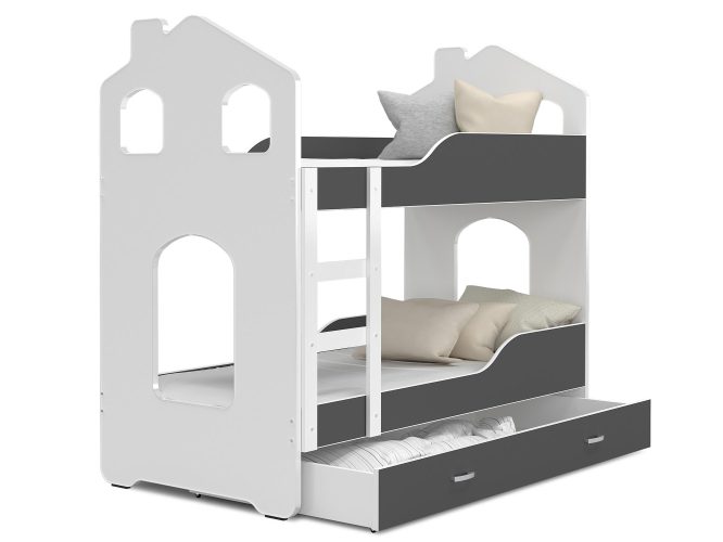 Łóżko piętrowe domek biało-szare FIROME