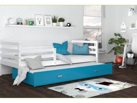 Łóżko podwójne wysuwane biel-niebieski aranżacja DAVIS P2