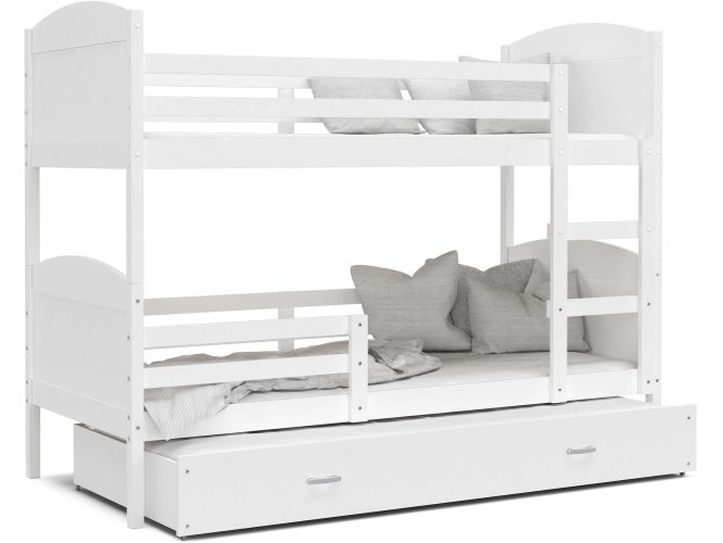 Łóżko piętrowe trzyosobowe białe białe tło CAROL 3