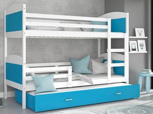 Miniaturka 2 - Łóżko piętrowe trzyosobowe biel-błękit aranżacja CAROL 3