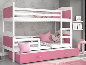 Miniaturka 3 - Łóżko piętrowe trzyosobowe biel-róż aranżacja CAROL 3