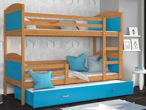 Miniaturka 8 - Łóżko piętrowe trzyosobowe olcha-błękit aranżacja CAROL 3