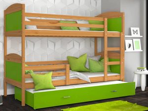 Miniaturka 10 - Łóżko piętrowe trzyosobowe olcha-zieleń aranżacja CAROL 3