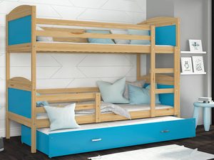 Miniaturka 12 - Łóżko piętrowe trzyosobowe sosna-błękit aranżacja CAROL 3