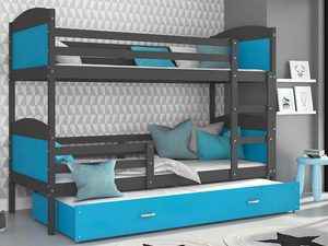 Miniaturka 14 - Łóżko piętrowe trzyosobowe szary-błękit aranżacja CAROL 3