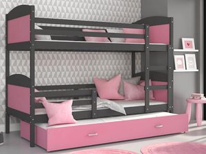 Miniaturka 15 - Łóżko piętrowe trzyosobowe szary-róż aranżacja CAROL 3