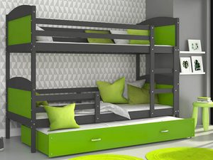 Miniaturka 17 - Łóżko piętrowe trzyosobowe szary-zieleń aranżacja CAROL 3